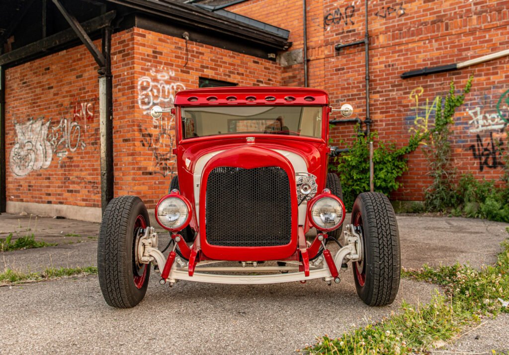 Front view of Brian Jones’s custom 1928 Ford Model A hot rod