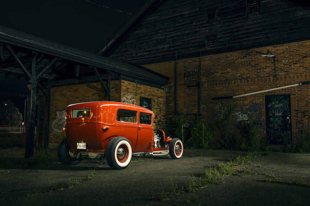 Rear three-quarter view of Brian Jones’s 1928 Ford Model A hot rod
