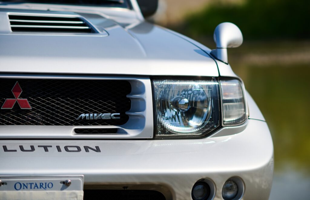 Mitsubishi Pajero Evolution driving through sand dunes during off-road test