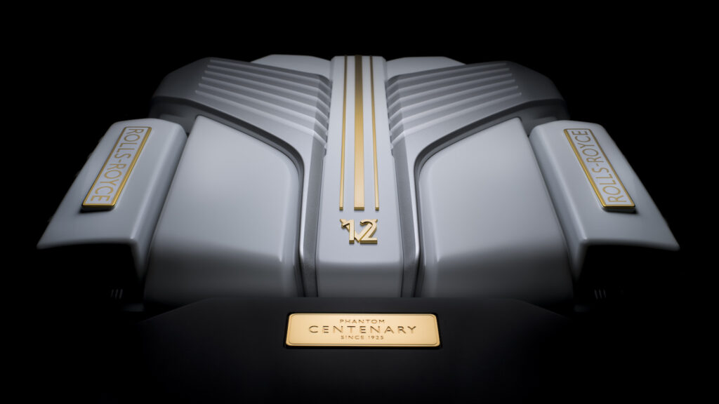 Phantom Centenary V12 engine cover with gold inlays and commemorative plaque