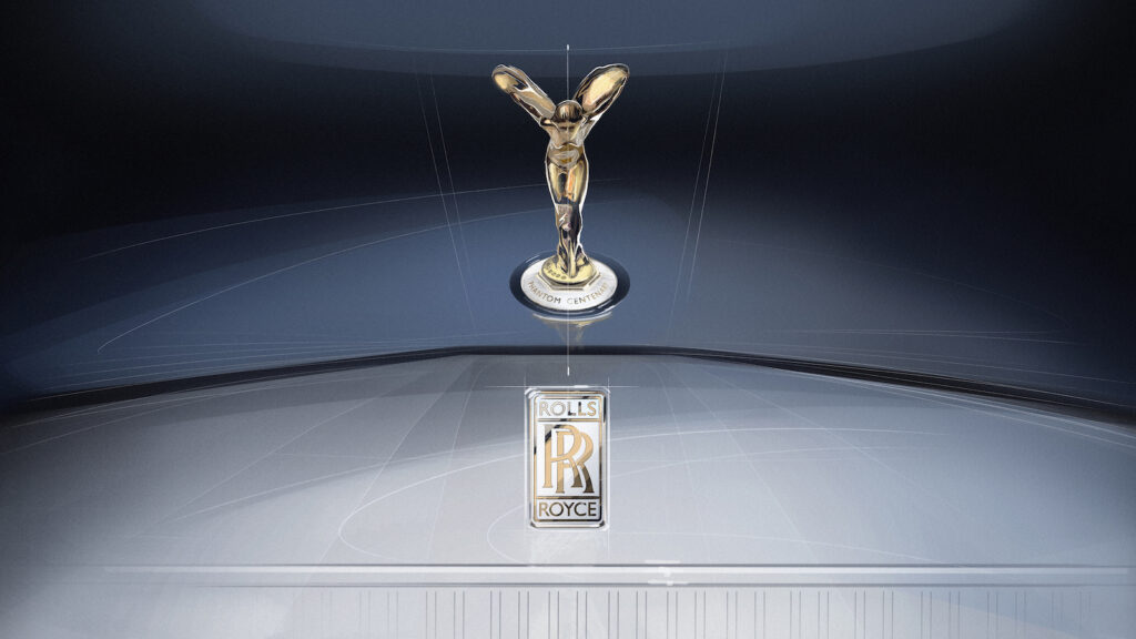 Design rendering of the solid gold Spirit of Ecstasy mascot for the Phantom Centenary