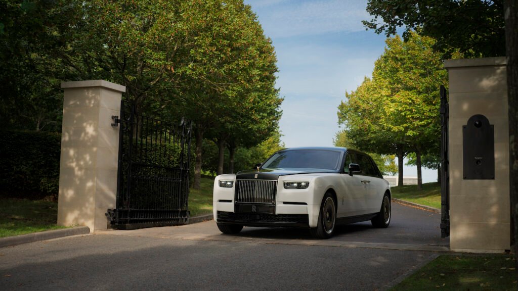Rolls-Royce Phantom Centenary entering gates three-quarter front view