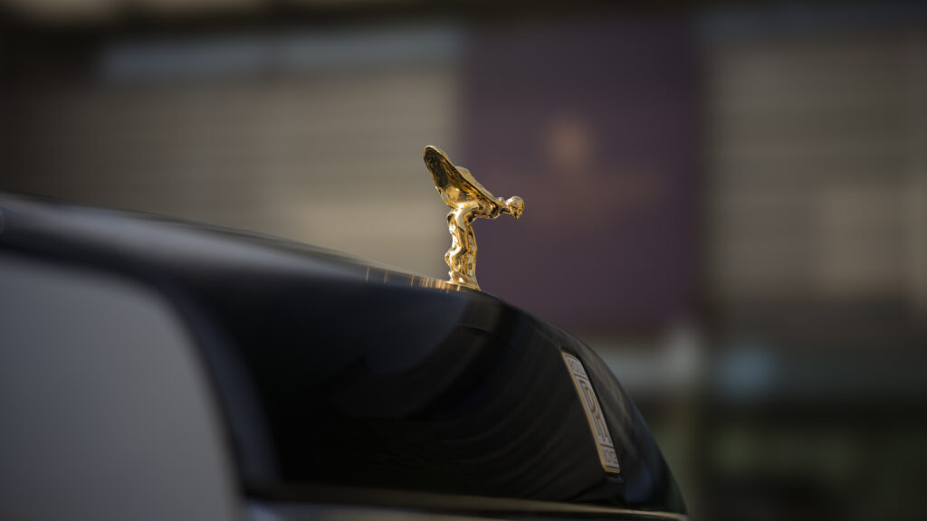 Gold Spirit of Ecstasy detail on Phantom Centenary bonnet