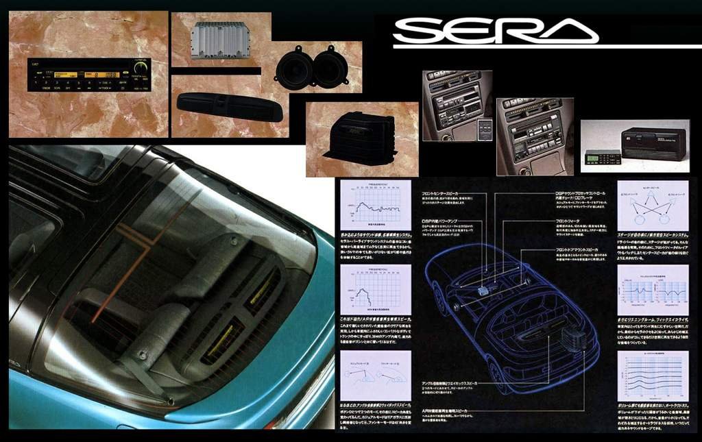 Toyota Sera rear glass hatch and audio system diagram vintage brochure