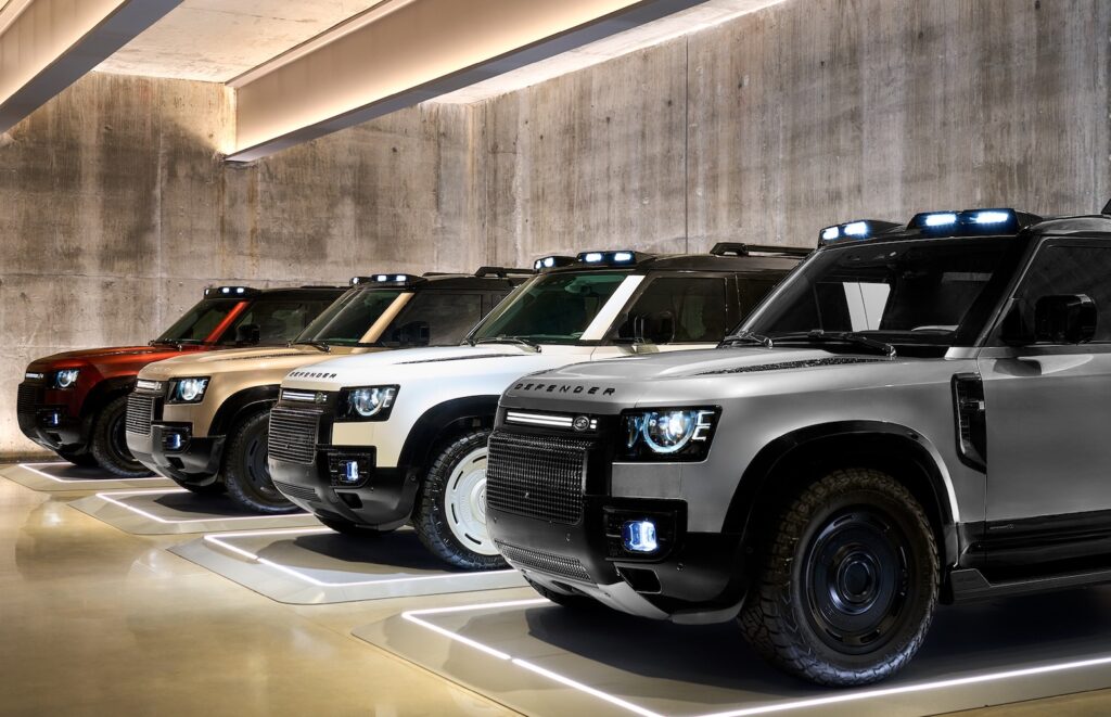 Lineup of Artemis Automotive Defender customization kits displayed indoors