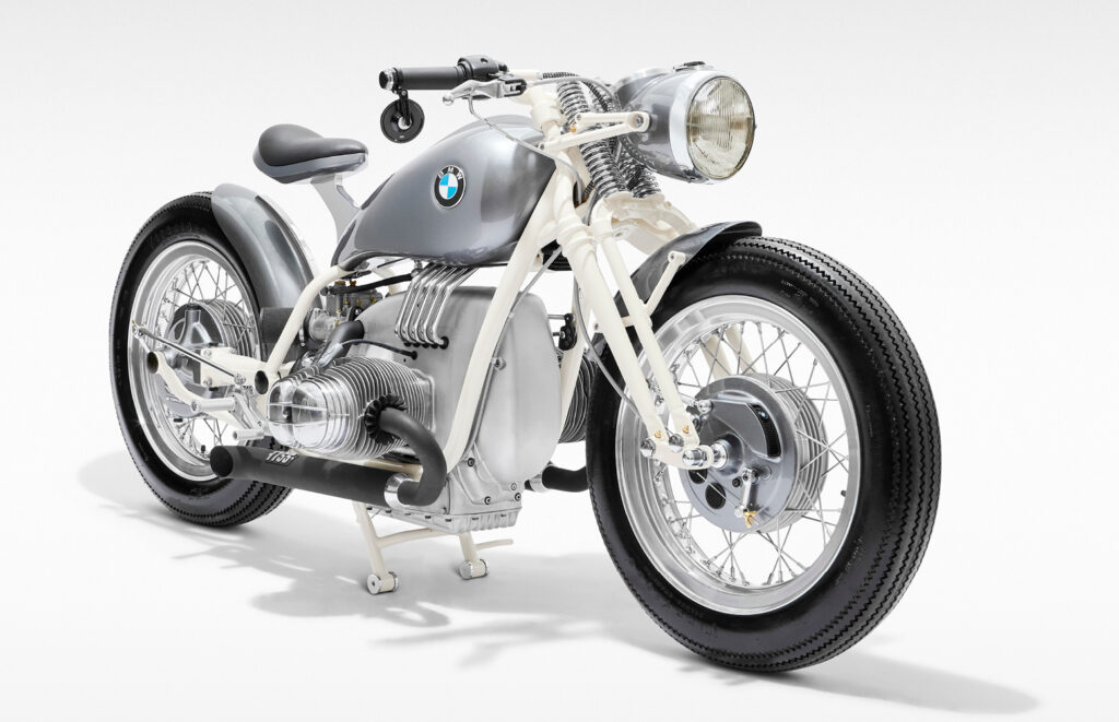 Front three-quarter studio view of the custom BMW R75/5 motorcycle