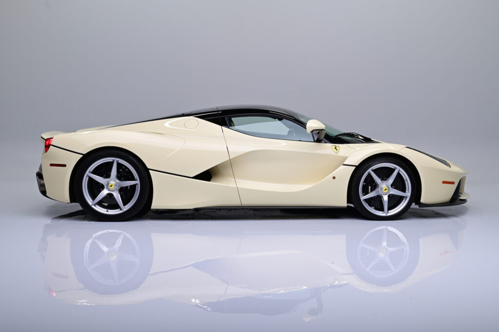 Side profile of cream Ferrari LaFerrari.