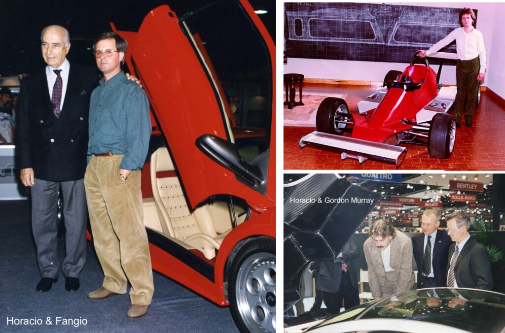 Horacio Pagani with Juan Manuel Fangio archival photo