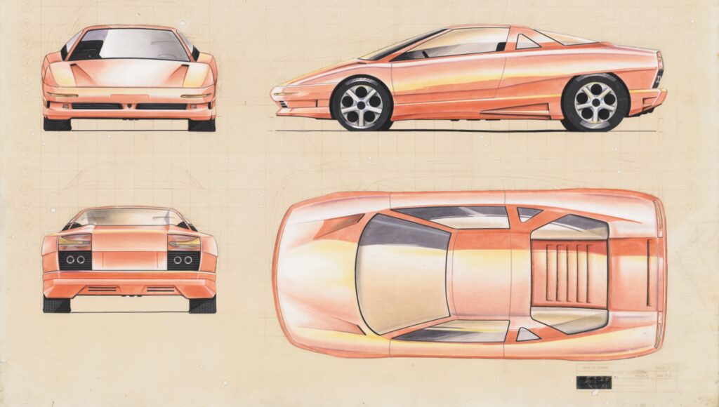 Horacio Pagani early car design sketches and renderings