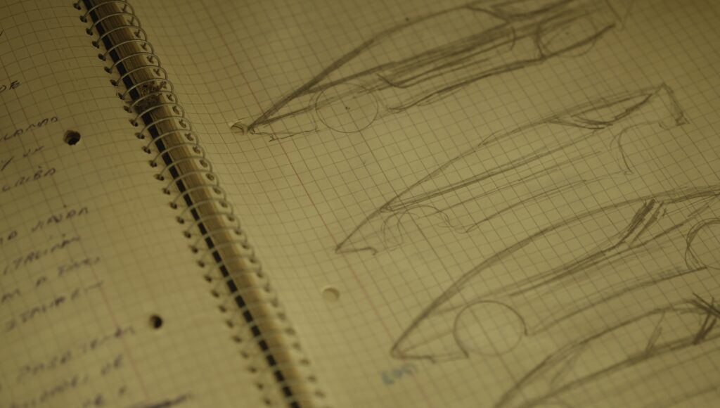 Horacio Pagani notebook automotive design sketch