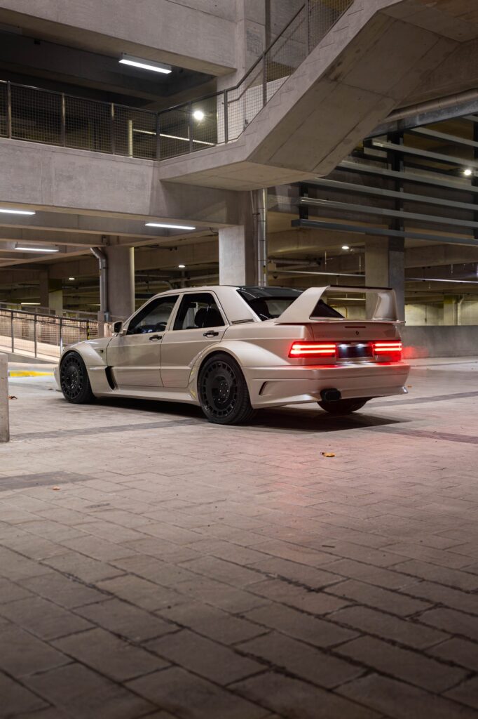 Silver HWA EVO rear three-quarter night view