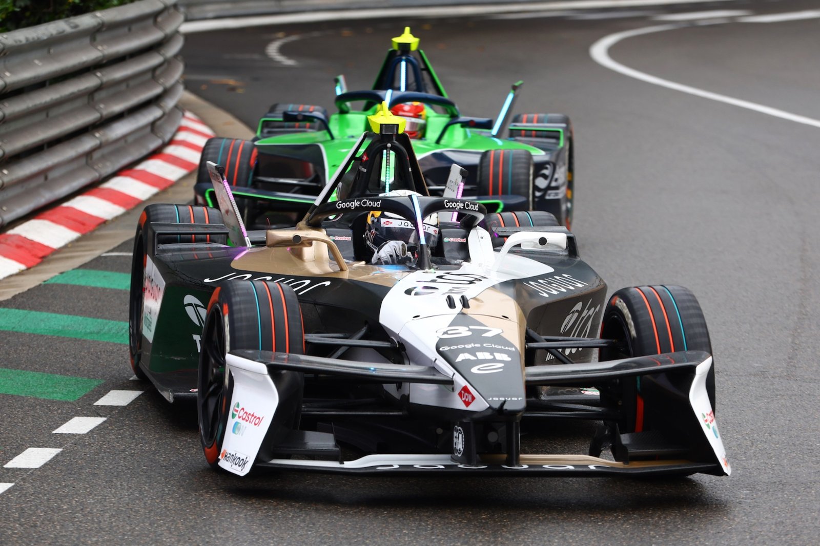 Nick Cassidy preparing in Jaguar TCS Racing pit lane at Tokyo E-Prix 2025