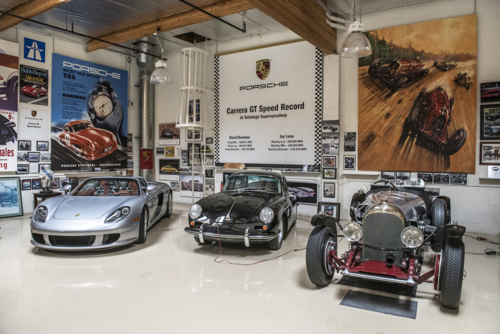 Center of speed themed room in Jay Leno garage