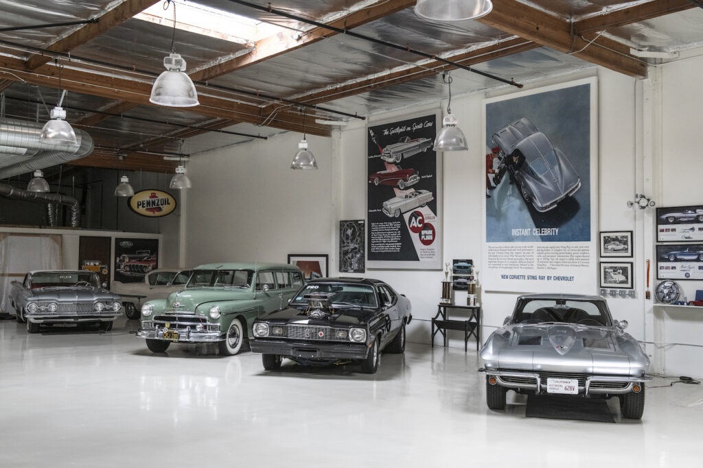 Classic and luxury cars wide view in Jay Leno garage
