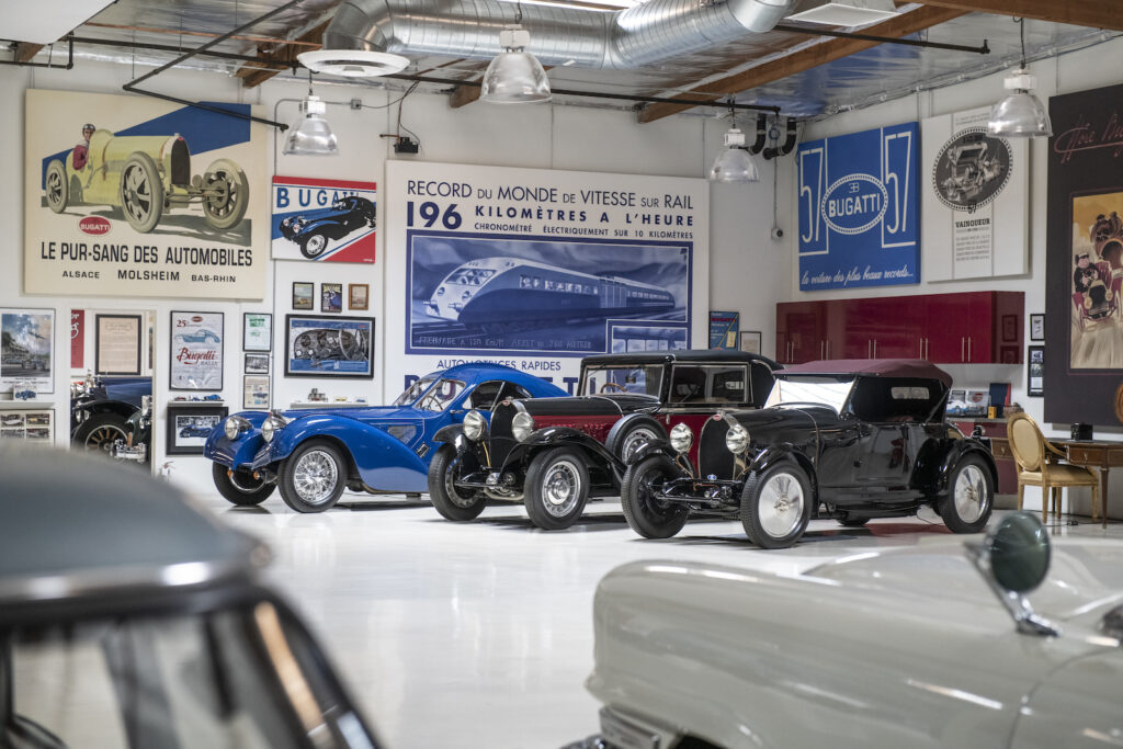 Classic car collection with Bugatti in Jay Leno garage