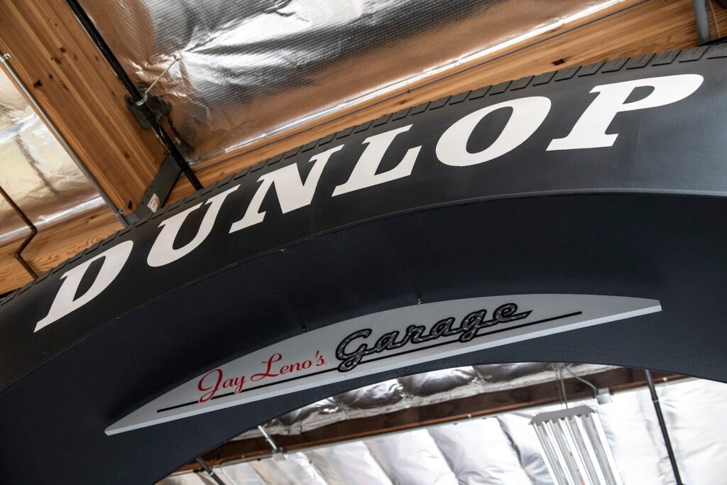 Dunlop racing tire close up in Jay Leno garage