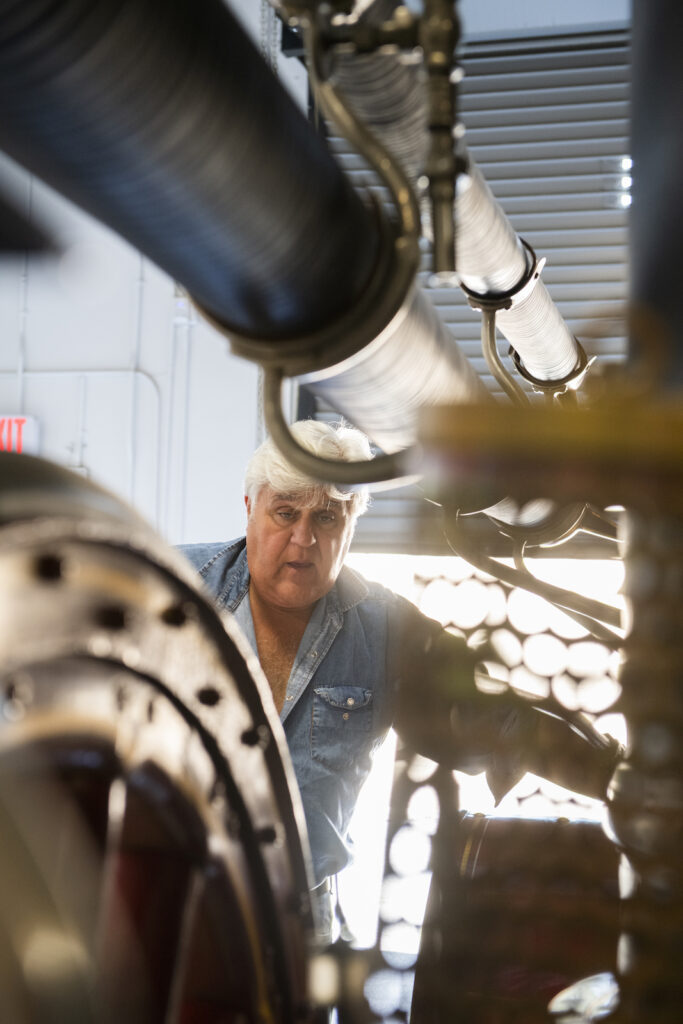 Jay Leno in his garage