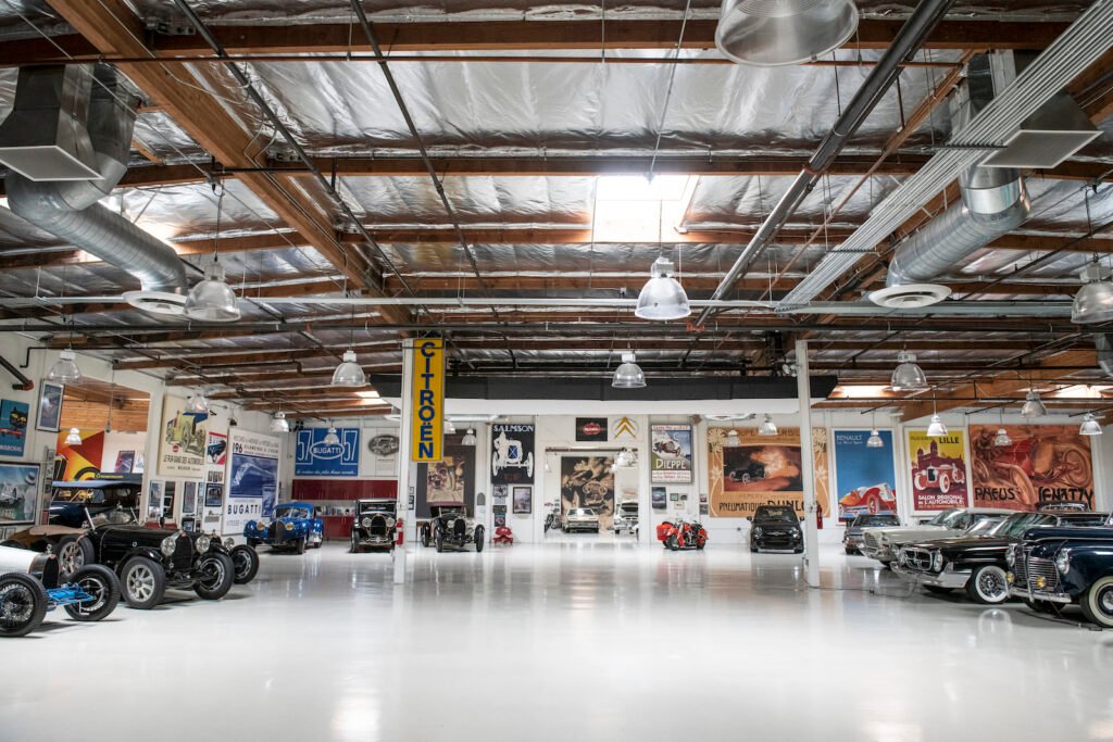 Motorcycle hall wide view in Jay Leno garage