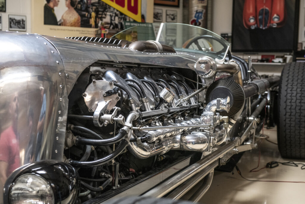 car engine detail in Jay Leno garage