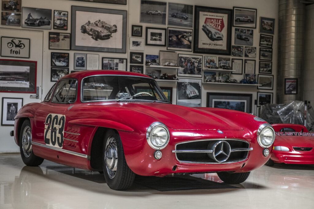 Red Mercedes car in Jay Leno garage