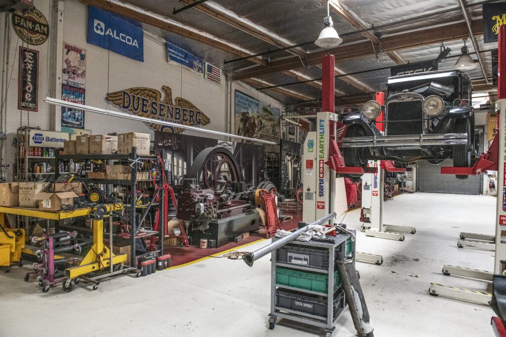 Repair bay wide view in Jay Leno garage