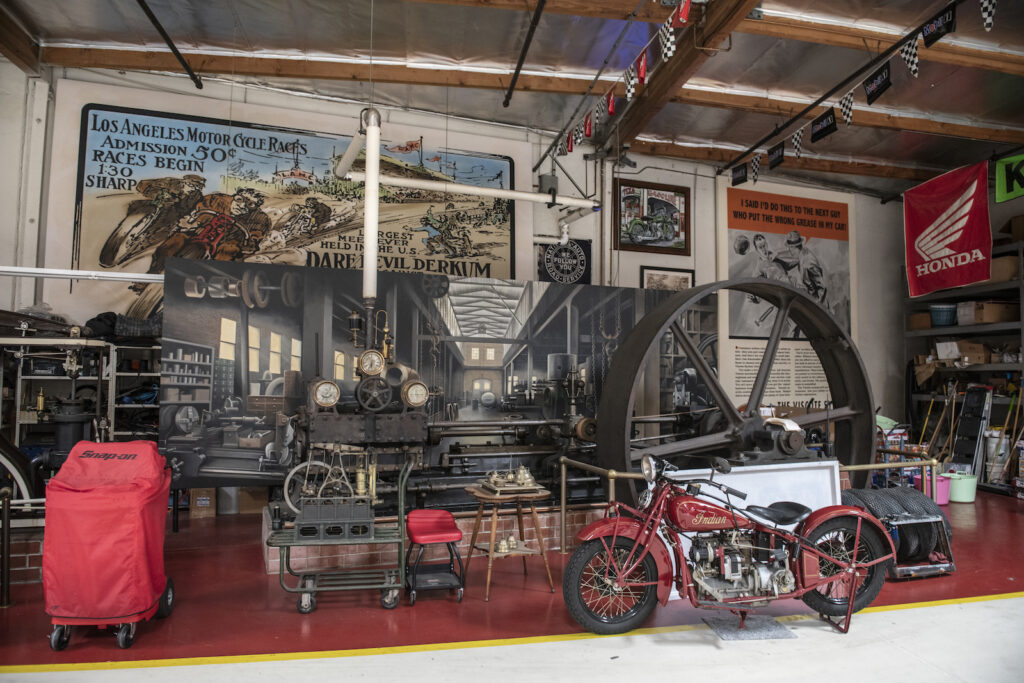 Steam engine display inside Jay Leno garage