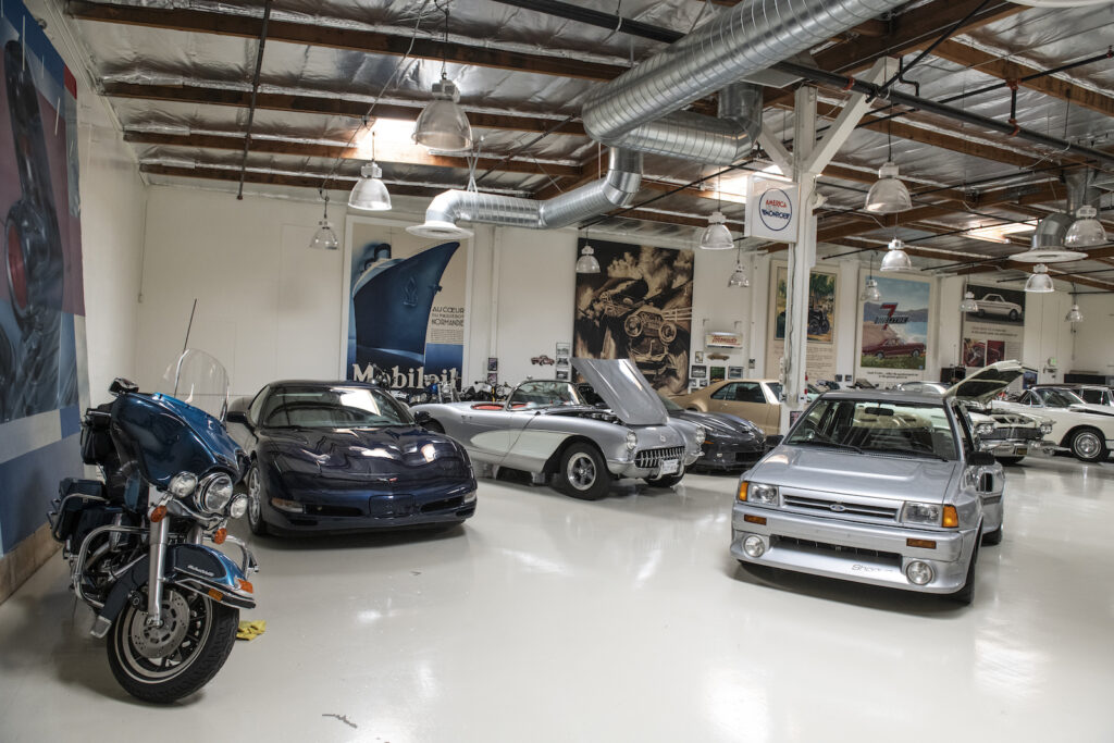 Supercar and classic car row in Jay Leno garage