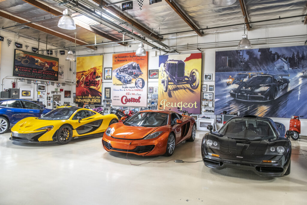 Close view of supercar row in Jay Leno garage