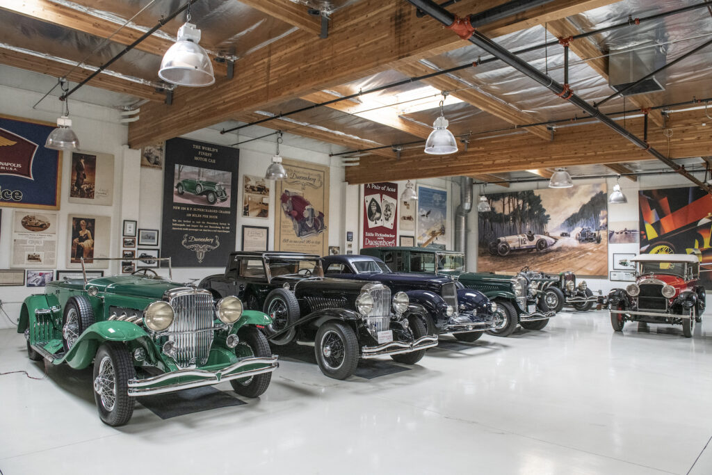Vintage car hall with mural in Jay Leno garage