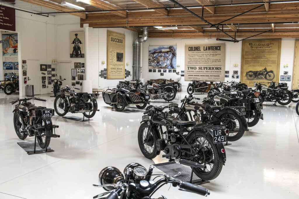 Vintage motorcycles lineup in Jay Leno garage