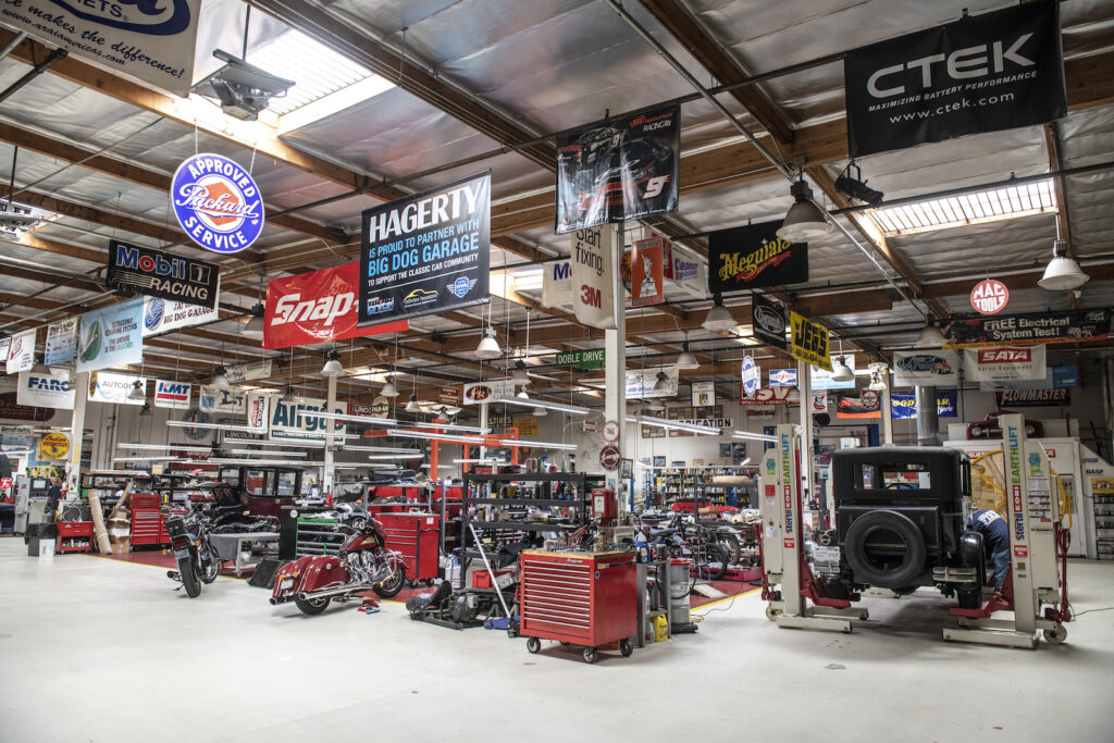 Workshop wide view inside Jay Leno garage
