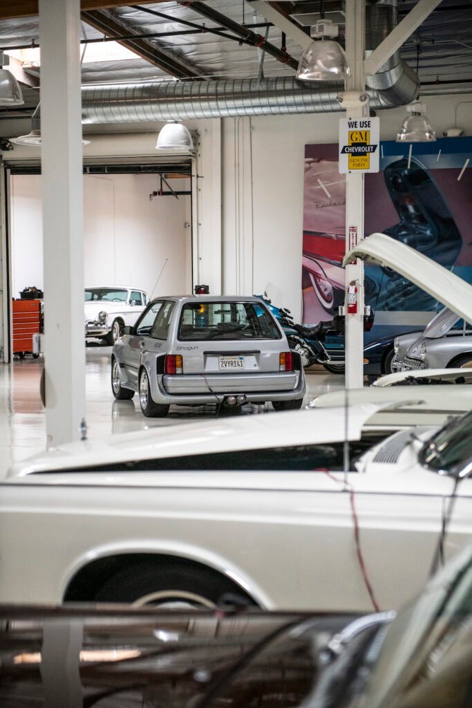 Workshop with classic cars in Jay Leno garage