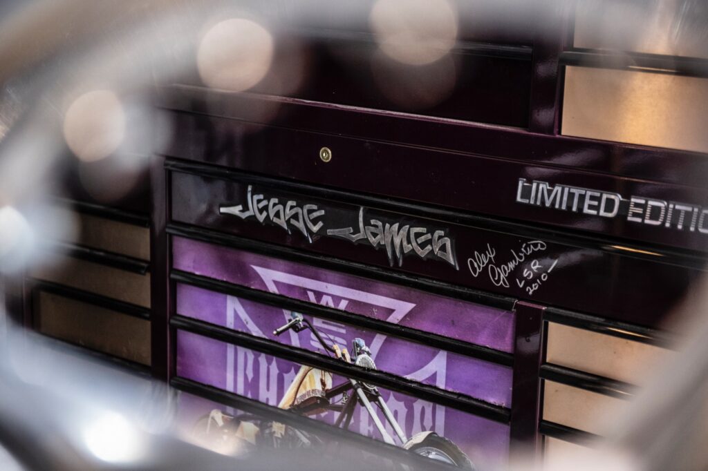 Signed limited edition tool chest drawer in Jesse James workshop