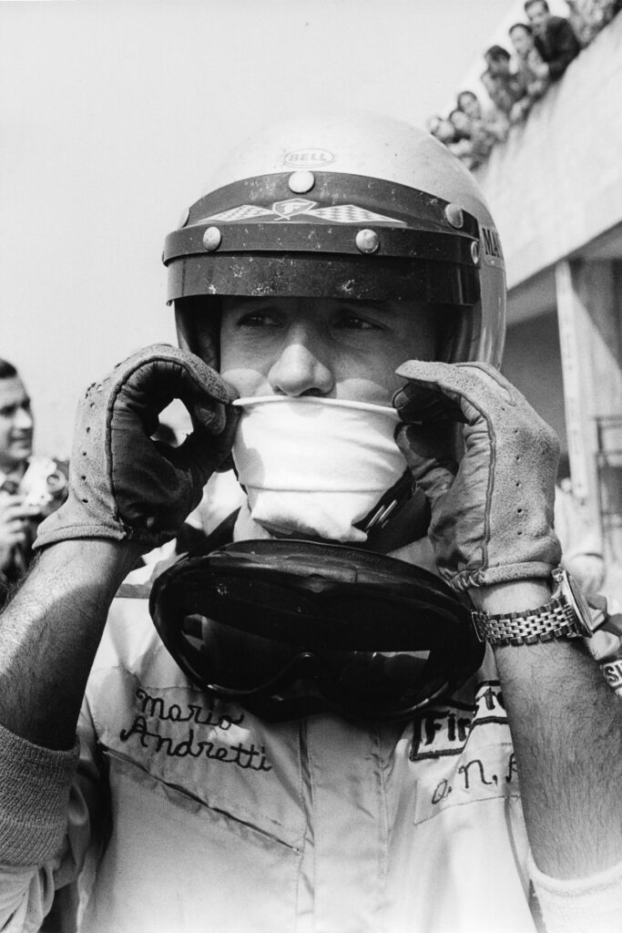 Close-up archival image of Mario Andretti’s race helmet
