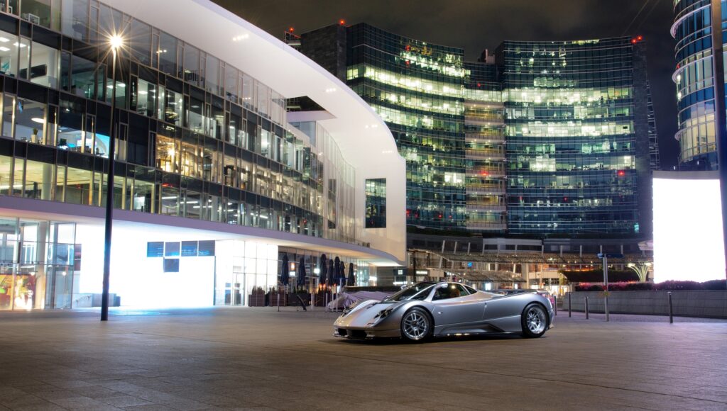 Pagani Utopia night street scene urban setting