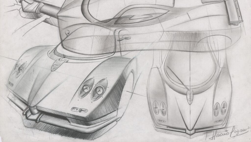 Pagani Zonda front concept pencil sketch