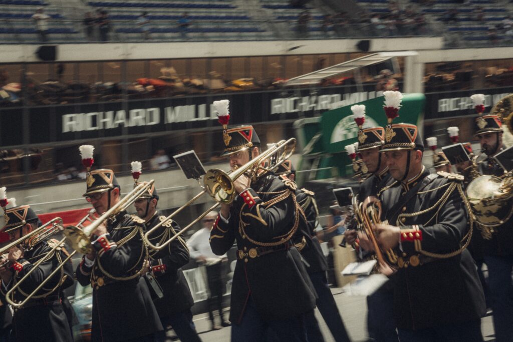 Marching band plays at Le Mans Classic