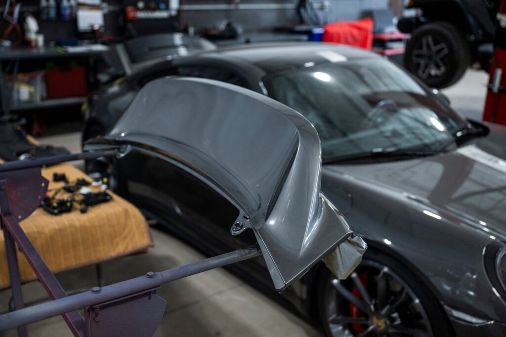 Additional view of the spoiler during painting.