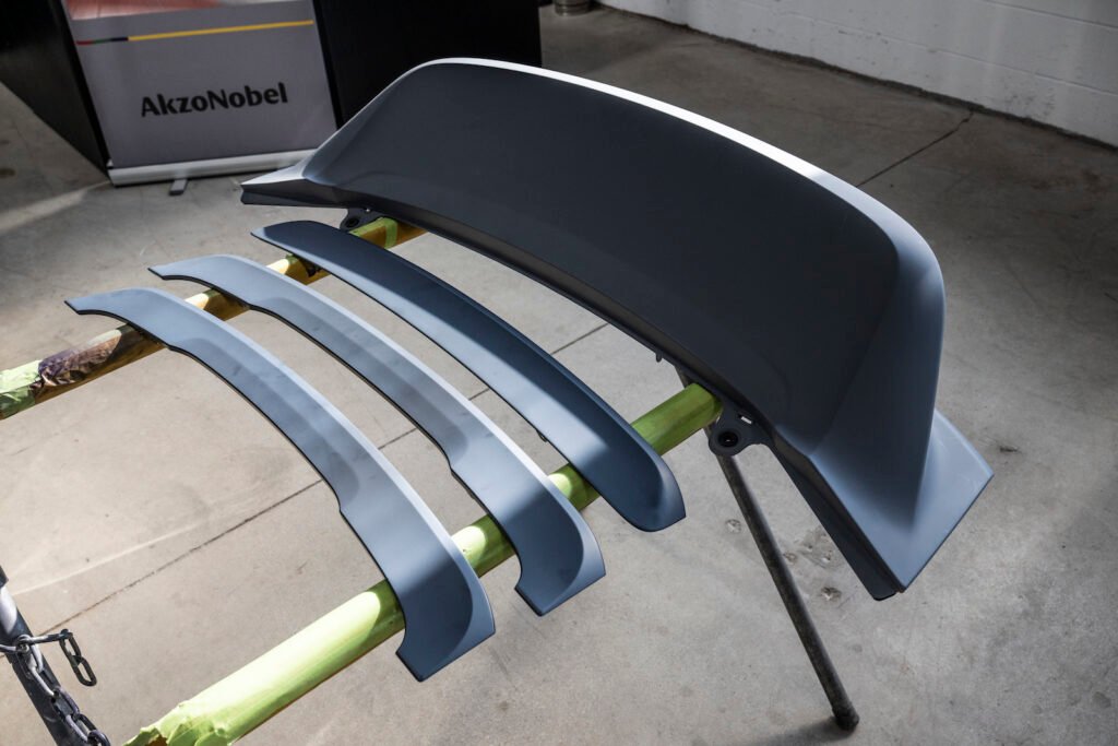 Ducktail spoiler on stand at European Autoworks