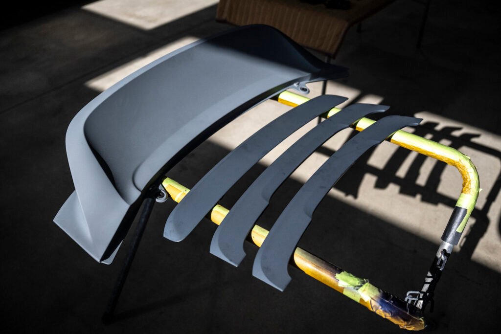 Ducktail spoiler in workshop at European Autoworks