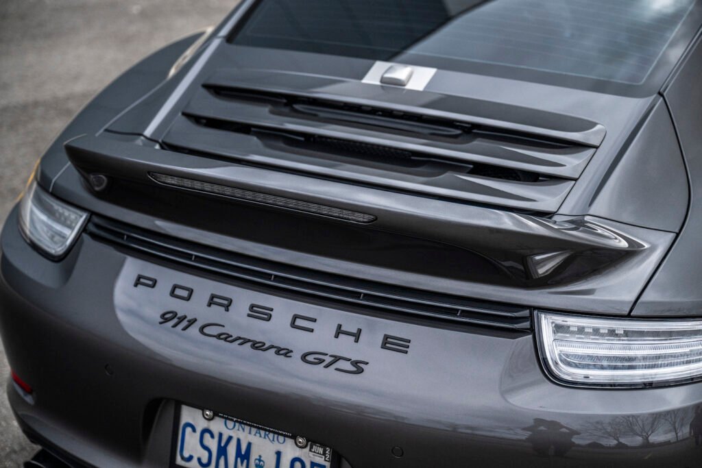 Rear deck and ducktail detail on Porsche 911 Carrera GTS